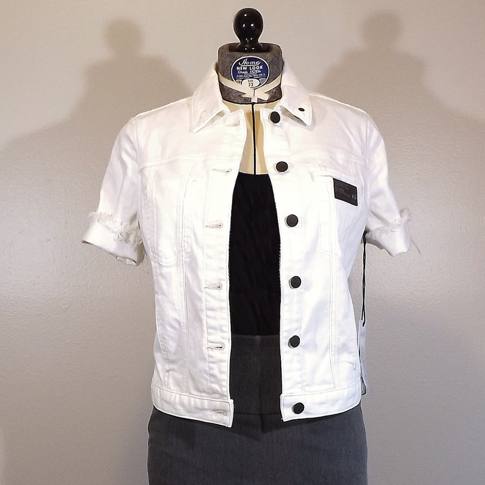 NWT Genetic white short-sleeve denim jacket